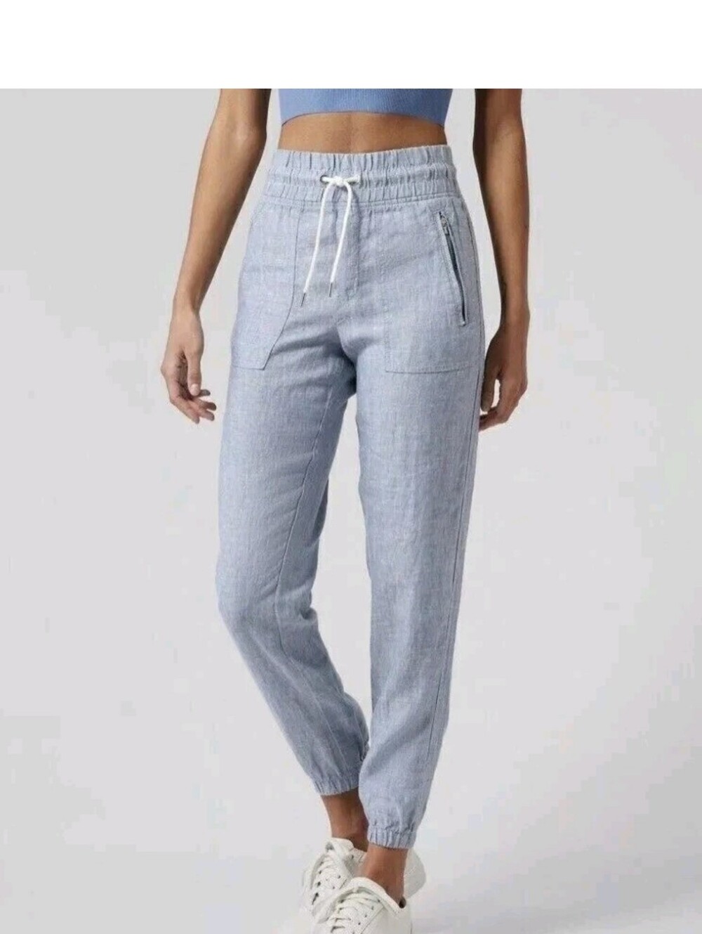 Athleta Cabo 100% Linen Chambray Blue Jogger Pants, Sz. 14.